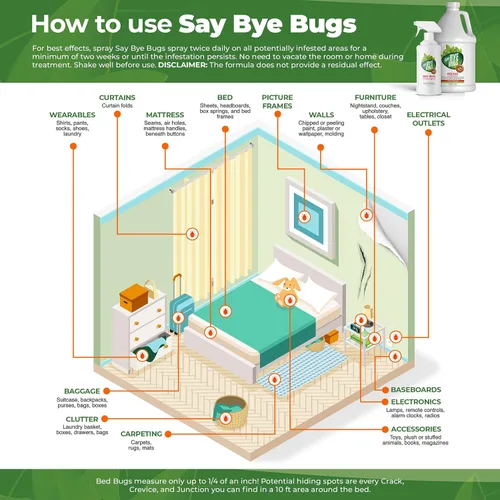 Miniatura 5 de Say Bye Bugs Aerosol para chinches de cama tamaño de viaje, no tóxico y mata al contacto. Spray antimanchas y olor. Nueva fórmula para deshacerse