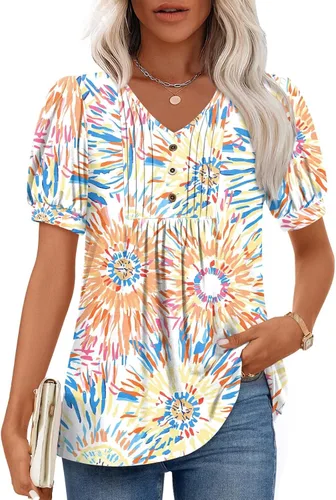 Miniatura 35 de Findsweet Blusas de túnica de verano para mujer, tops casuales y elegantes, manga corta, M-3XL