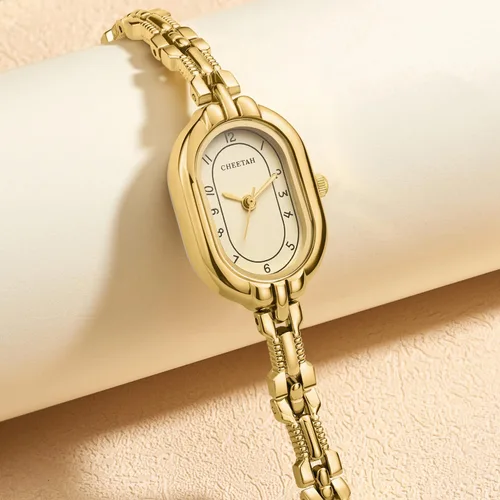 Miniatura 2 de CHEETAH Reloj de pulsera de oro para mujer, pulsera vintage pequeña, esfera numérica fácil de leer, resistente al agua