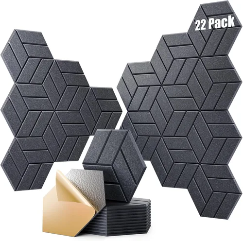 Miniatura 32 de 12 paneles acústicos autoadhesivos, paneles de espuma a prueba de sonido de 12 x 10 x 0.4 pulgadas para paredes, paneles de pared hexagonales Negro