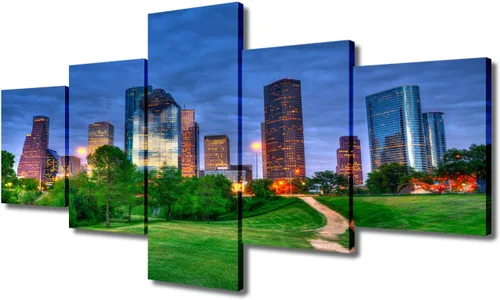 Miniatura 20 de TUMOVO Fotos en lienzo de Estados Unidos, Cincinnati, Ohio, Skyline at Dusk para tu sala de estar, impresiones de paisaje urbano de rascacielos