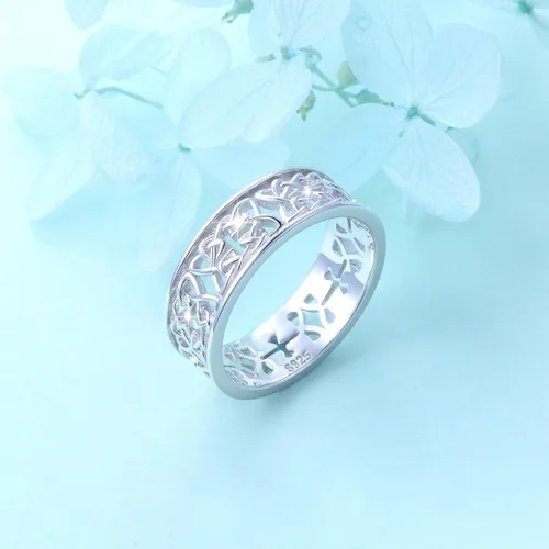 Miniatura 3 de DAOCHONG Anillo de plata de ley 925 sin níquel con nudo celta tejido de buena suerte irlandés de amor para mujer, talla 5-11, Metal precioso, Sin