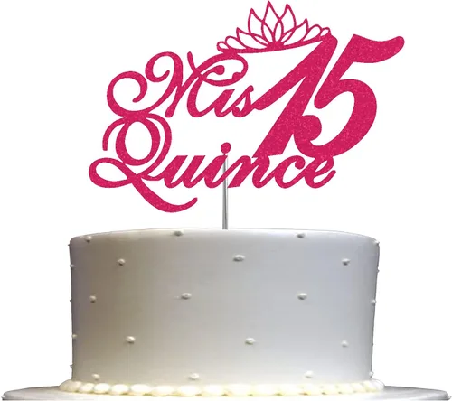 Miniatura 7 de Mis Quince 15 Quinceañera - Decoración para tartas con purpurina para quinceañera, ideas de decoración de fiesta de cumpleaños, decoración de alta