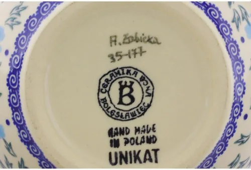 Miniatura 4 de Auténtico cuenco de cerámica polaca de 6 pulgadas en diseño de aciano azul, hecho a mano en Bolesławiec Polonia por Ceramika Bona + certificado