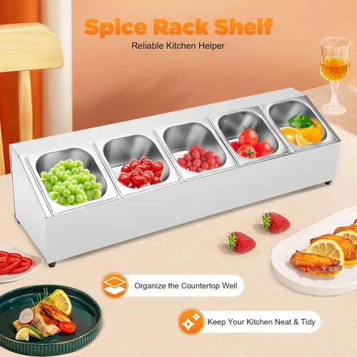 Miniatura 3 de Estante para especias, estante de especias de 1 hilera, estante organizador de condimentos inclinado con 5 sartenes para ingredientes de salsa
