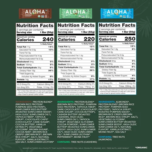 Miniatura 2 de ALOHA Barras de Proteína Orgánicas a Base de Plantas - Paquete de Variedad de 6 Sabores - 12 Unidades, Barras de 1.9oz - Aperitivos Veganos, Bajo