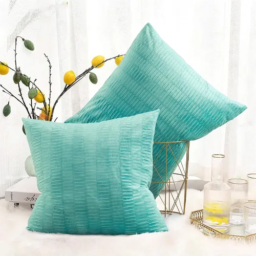 Miniatura 19 de Juego de 2 fundas de almohada decorativas de terciopelo a rayas plisadas de 14 x 26 pulgadas, funda de cojín rectangular suave y elegante para sofá