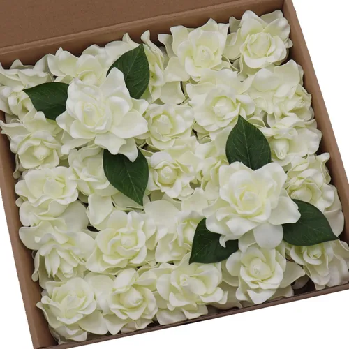 Miniatura 6 de D-Seven Flores artificiales, 25 piezas de flores de Gardenia con tallo para flores de boda, centros de mesa, despedida de soltera, baby shower