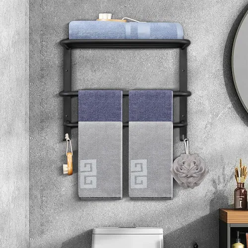 Miniatura 7 de NearMoon Toallero de baño, toallero de 3 niveles con ganchos, colgador de toallas de acero inoxidable SUS304, almacenamiento de toallas montado