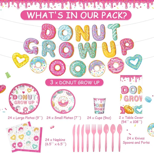 Miniatura 2 de Tiamon 171 piezas de decoraciones de fiesta de donas de Candyland para 24 invitados, decoraciones de fiesta temática de caramelos, incluye platos