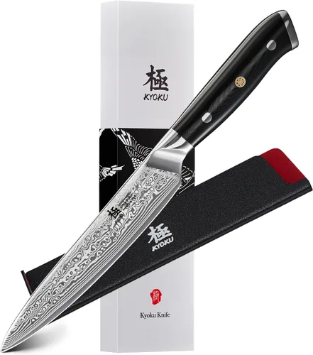 Miniatura 16 de Cuchillo de chef KYOKU - 8" - Cuchillo de cocina estilo japonés de la serie Shogun, hoja de Damasco martillada con núcleo de acero VG10 - con funda