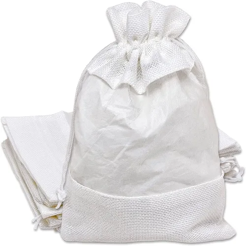 Miniatura 41 de Paquete de 12 bolsas de regalo medianas de lino, arpillera y organza con cordones (5 x 7 pulgadas, blanco) - Bolsa de malla para recuerdos