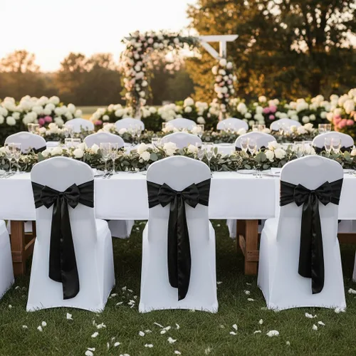 Miniatura 2 de Bandas de satén para silla, lazos para silla, sillas con lazo para decoración de bodas, banquetes y fiestas (10, negro)