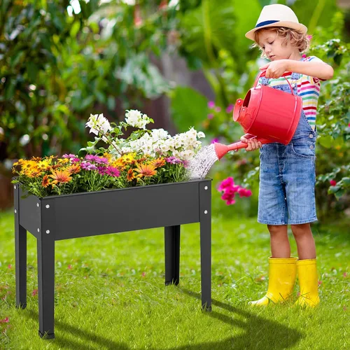 Miniatura 3 de HAPPYGRILL Cama de jardín elevada, maceta elevada de 18 pulgadas con patas, orificio de drenaje, diseño de dobladillo, caja de jardín de metal
