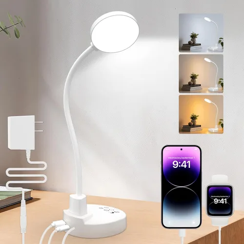 Miniatura 9 de Lámpara de escritorio LED de 15W con puertos de carga USB – Lámpara de mesa regulable con 3 temperaturas de color, 5 niveles de brillo, 4