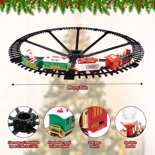 Miniatura 7 de Juego de tren de Navidad 2 en 1 para colgar alrededor del árbol, juguetes para niños pequeños con pista de lujo, sonido y humo, juego de juguetes