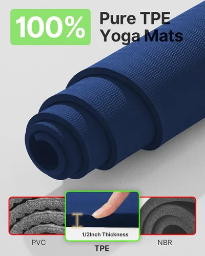 Miniatura 3 de YOTTOY Tapete de yoga grande (75 x 52 x 1/2 pulgadas), tapete de ejercicio TPE extra ancho, tapete de entrenamiento antideslizante para pilates, Azul