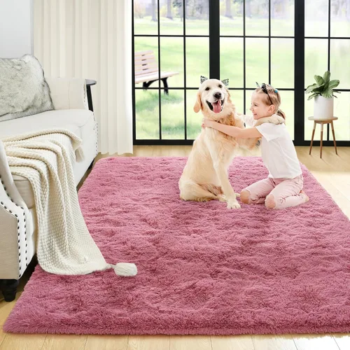 Miniatura 77 de Noahas - Alfombra suave y afelpada para habitación de niña y sala de estar, colorida, decoración para guardería, teñido anudado arcoíris, azul
