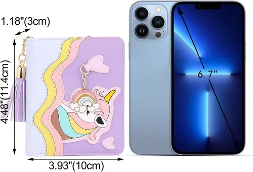 Miniatura 6 de UTO Cartera para niñas de cuero vegano pequeño borla colgante titular de la tarjeta Kawaii monedero 1166, 1166 Púrpura