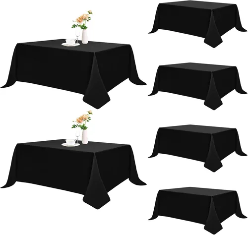 Miniatura 16 de Romanstile Mantel rectangular de poliéster, paquete de 2 manteles rectangulares de 60 x 84 pulgadas, resistentes a las manchas y a las arrugas, Negro