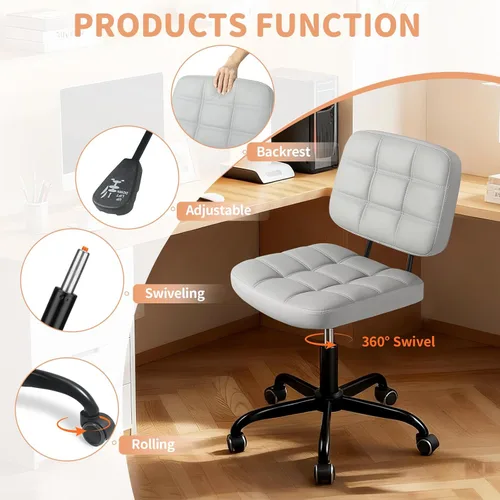 Miniatura 6 de Silla de escritorio de oficina en casa sin brazos – Pequeñas sillas giratorias de escritorio de oficina con ruedas – Silla de computadora ajustable