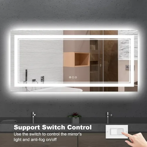 Miniatura 5 de Espejo de baño LED de 72 x 36 pulgadas, retroiluminado y frontal iluminado, espejo de tocador grande iluminado con luces, antiniebla, regulable