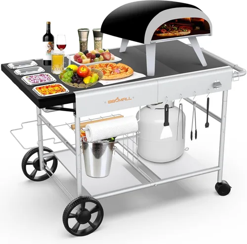 Miniatura 9 de Carrito de parrilla de superficie plana móvil de acero inoxidable de 34" x 24" para parrillas Ninja Woodfire y Blackstone Griddles, mesa de horno