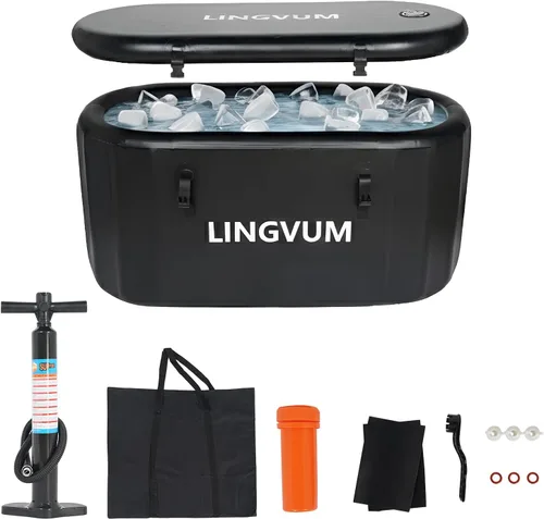 Bañera inflable XXL para atletas, bañera fría de 195 galones con tapa, compatible con enfriadores de agua, bañera independiente ovalada portátil