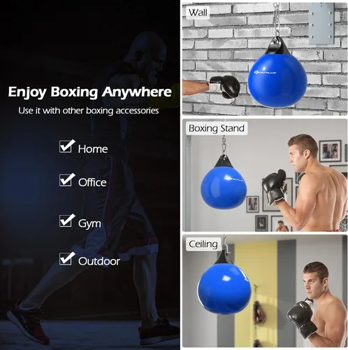 Miniatura 6 de Goplus Bolsa de Agua Aqua, Bolsa de Boxeo Pesada de 180 Libras de 21 Pulgadas / 110 Libras de 18 Pulgadas con Cadena Metálica Ajustable, Manguera