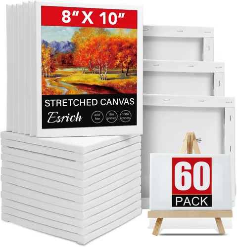 Miniatura 16 de ESRICH Paquete de 40 lienzos entelados para pintar de 8x10, lienzos en blanco para pintar - Algodón imprimado, lienzos de arte para pintura al óleo