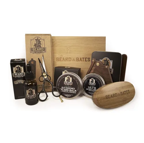 El mejor kit para barba | Bálsamos para barba de primera calidad, aceite orgánico para barba, peine plegable de lujo, bolsa de cuero grabada,