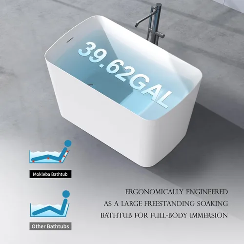 Miniatura 6 de Bañera independiente de acrílico Lucite de 47 pulgadas, bañera de remojo japonesa de forma cuadrada con diseño de asiento, desagüe cromado derecho