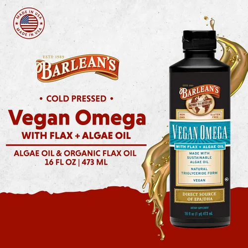 Miniatura 3 de Barlean's Suplemento vegano Omega de lino líquido y aceite de algas a base de plantas EPA DHA de aceite de algas y linaza orgánica, suplementos