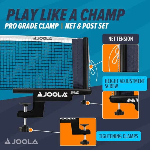 Miniatura 2 de JOOLA Premium Avanti Table Tennis Net and Post Set - Portable and Easy Setup Ping Pong Screw On Clamp Net Blanco y negro