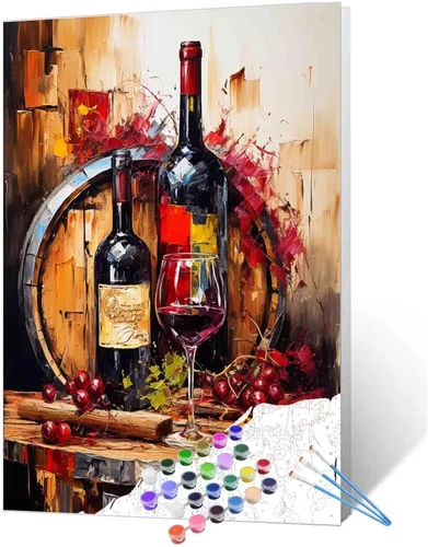 Miniatura 9 de Pintura abstracta para copa de vino por números para adultos principiantes, copa de vino tinto grafitica, pintura digital, bricolaje, bebidas Obras
