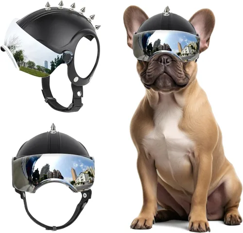 Miniatura 9 de Gafas para perros pequeños con casco, 2 lentes de sol para perros y casco de motocicleta para mascotas para razas pequeñas y medianas al aire libre