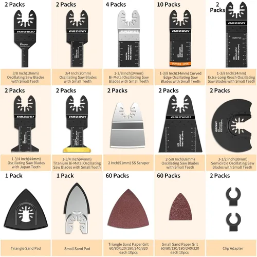 Miniatura 2 de AMZWEI Hoja de herramienta oscilante 154, cuchillas multiherramienta de titanio con funda, papel de lija para madera, metal, corte de plástico