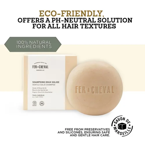 Miniatura 2 de Fer à Cheval Gentle Solid Shampoo 3.53 oz/3.53 onzas – Aceite de oliva orgánico y manteca de karité, aroma natural de leche de avena, sin silicona