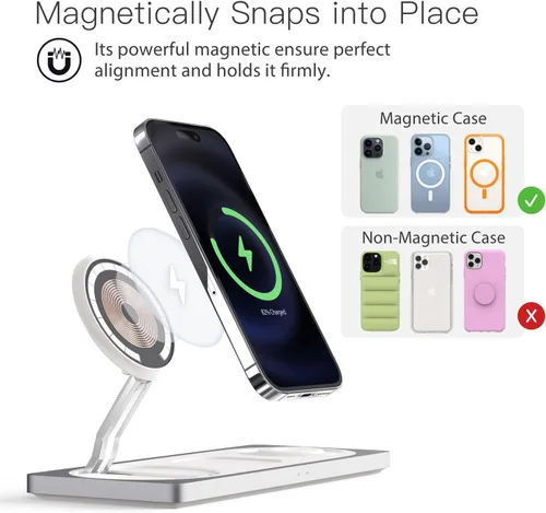 Miniatura 2 de Estación de carga 3 en 1 para dispositivos Apple: Usada para estación de carga de iPhone y reloj con soporte de cargador Magsafe, cargador Plateado