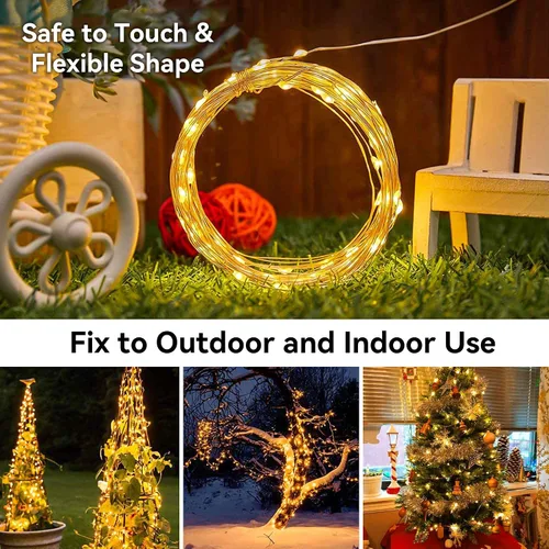 Miniatura 5 de LIGHTOP Guirnalda de luces solares al aire libre, luces de hadas para exteriores, impermeables, de alambre de cobre, paquete de 2, 10.06 m, 100 LED