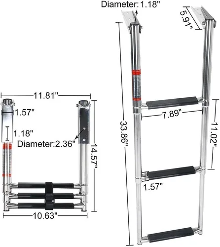 Miniatura 3 de Escalera telescópica de acero inoxidable de 3 escalones, capacidad de 900 libras para yate marino