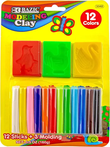 BAZIC - Arcilla para modelar, 12 colores, 4.23 oz (5.64 onzas) y 3 herramientas de moldeo, masa de modelado, arte de arte, regalo no tóxico para