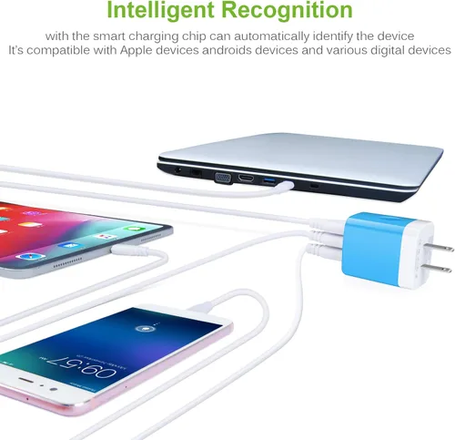 Miniatura 5 de Enchufe de carga, bloque de carga Sicodo - Paquete de 5 cubos USB de 3.1 amperios de 3 puertos para iPhone 17/16/15/14/13/12/SE/11Pro Max, Plus