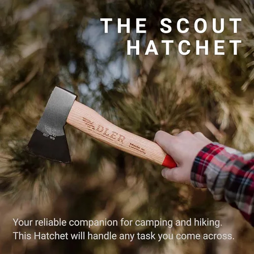 Miniatura 2 de Adler Hacha de explorador – Hacha de campamento forjada alemana con funda de cuero, bushcraft compacto y hacha de senderismo, cabeza de acero al
