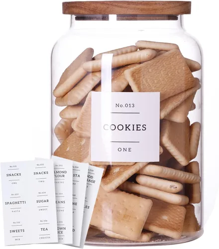 Tarro grande de vidrio para galletas de 1 galón con tapas herméticas de acacia, contenedores de almacenamiento de alimentos grandes gruesos con 42