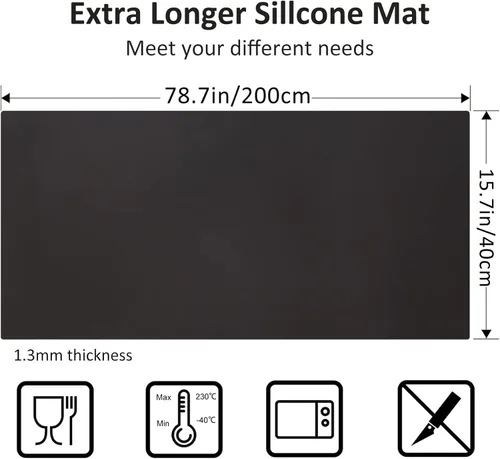Miniatura 2 de Tapete grande de silicona resistente al calor, 78.7 x 15.7 pulgadas, mantel individual de silicona antideslizante para protector de encimera, Negro