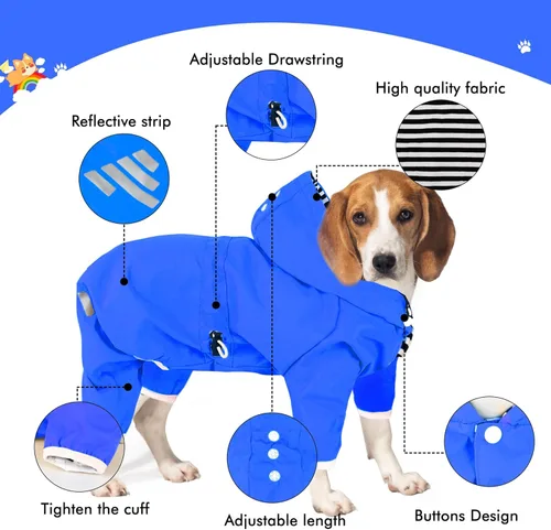 Miniatura 3 de Impermeable para perros, cuatro patas con capucha y tira reflectante, chaqueta impermeable para perros pequeños y medianos, ropa de poncho