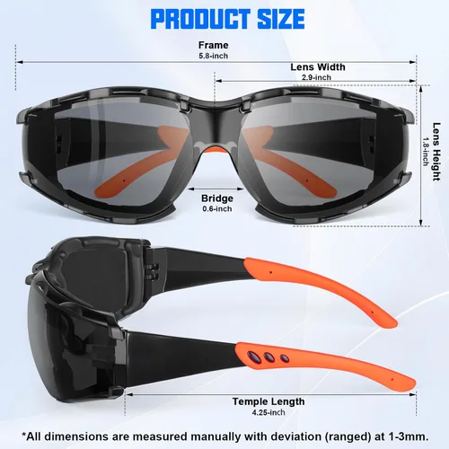 Miniatura 2 de OXG Anteojos de seguridad para hombre, ANSI Z87.1 antivaho resistentes a los impactos, junta de espuma, protección UV400