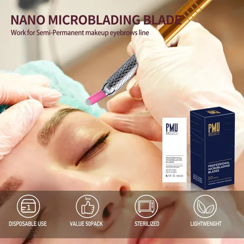 Miniatura 5 de 50 Uds agujas Microlading profesionales 12 pines curvados planos con 0.007 in de diámetro desechables manuales cuchillas de cejas suministros