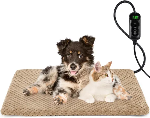 INVENHO Cama térmica para perros, almohadilla térmica impermeable de temperatura ajustable para perros y gatos con temporizador, almohadilla térmica